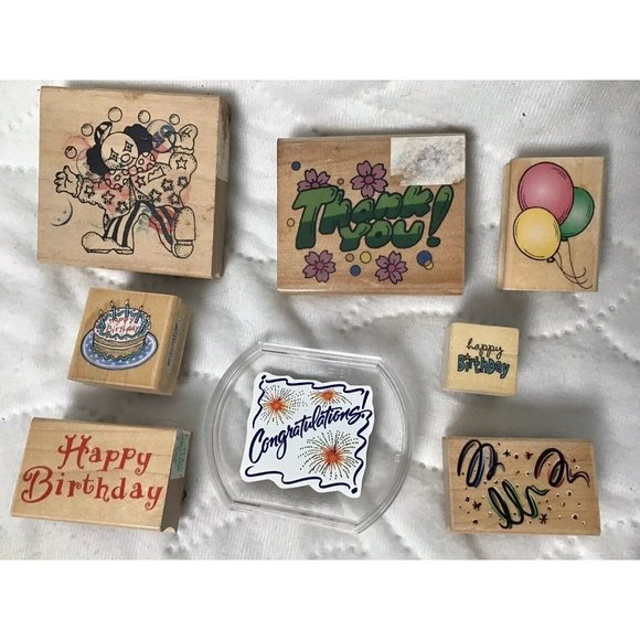 Design | Wood Mounted Rubber Stamps Happy Birthday Party Balloons Set ...